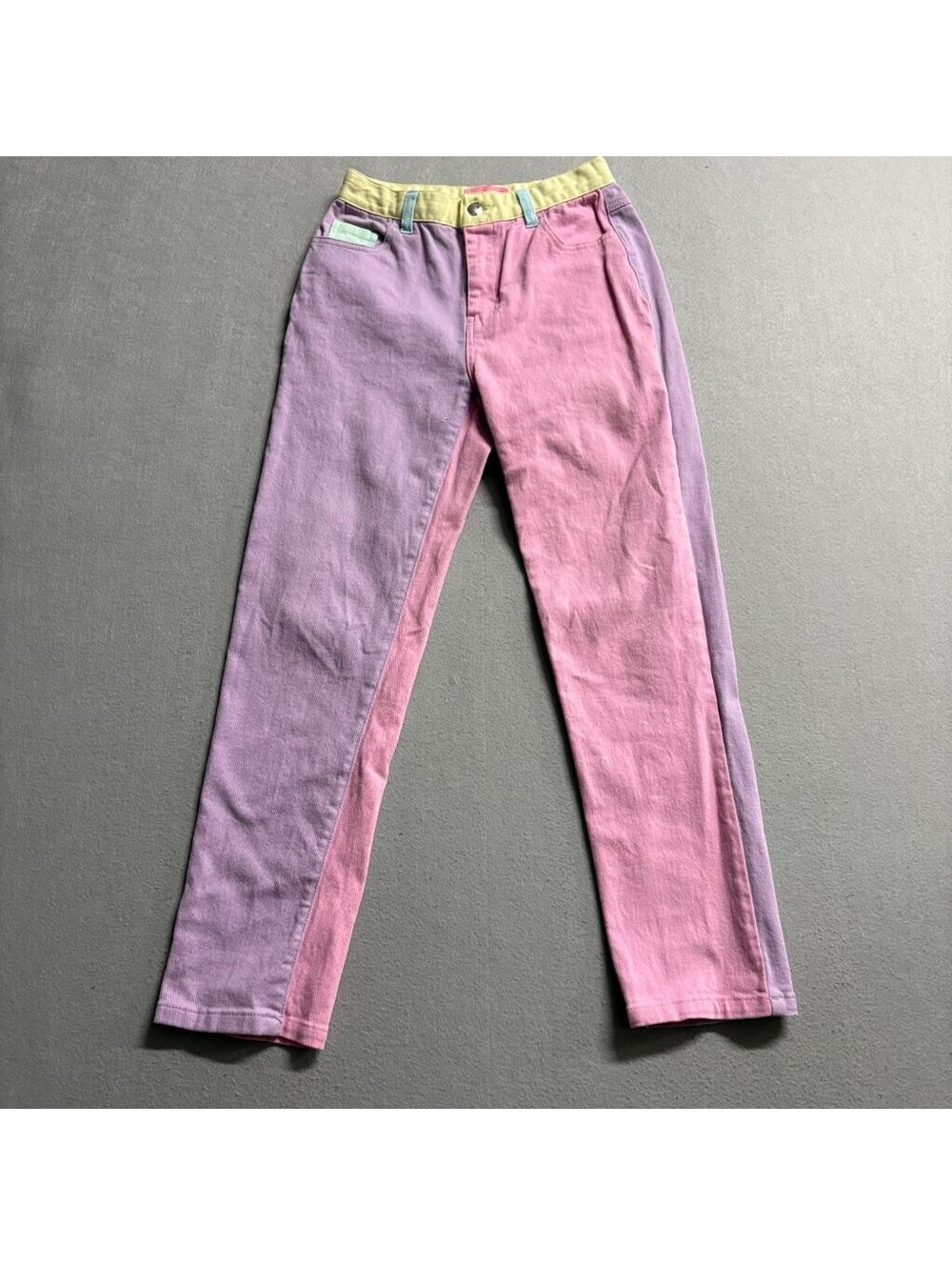 Sugar Thrillz Colorblock Pastel Jeans Womens Small Pink Purple Yellow Green